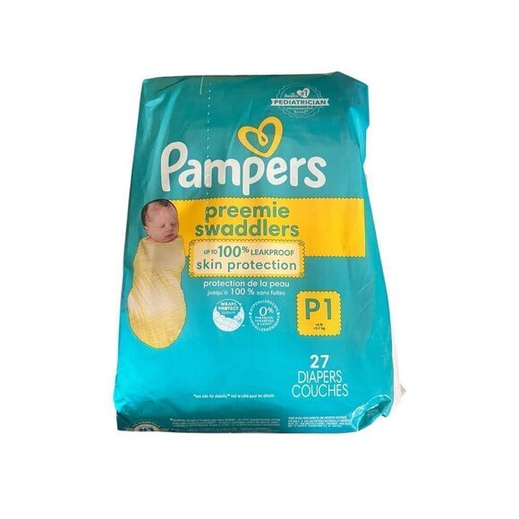 Pampers Swaddlers Diapers Preemie Size P1 27 Count, Ultra Soft Disposable - Picture 1 of 2